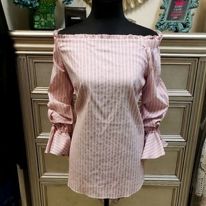 FINAL PRICE WHBM Off-the-Shoulder Striped Top with Ruched 3/4 Sleeves